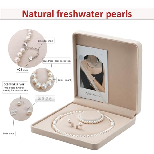 Freshwater Pearl Jewelry Set for Women,Pearl Sets for Women 3 Piece,Pearl Necklaces and Earrings for Women Includeds Pearl Necklace,Pearl Earrings,Pearl Bracelet3