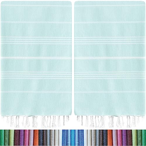HAVLULAND |Pack of 2| Turkish Beach Towels Oversized 39x71, 100% Turkish Cotton Sand Free Quick Dry Absorbent Towel Travel Blanket for Adults Beach Gift Beach Essentials - Aquamarine