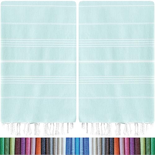 HAVLULAND |Pack of 2| Turkish Beach Towels Oversized 39x71, 100% Turkish Cotton Sand Free Quick Dry Absorbent Towel Travel Blanket for Adults Beach Gift Beach Essentials - Aquamarine