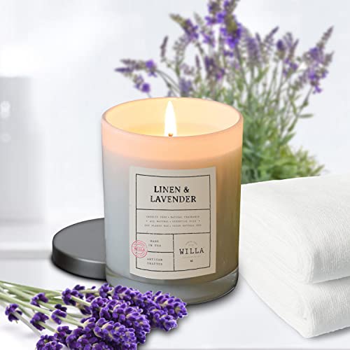 Willa Linen & Lavender Highly Scented Candle - All Natural Soy Wax Luxury Candles Made In The Usa With Essential Oils - Best For A Home / Aromatherapy / Gift / Spa / Bathroom 9Oz Jar Candle #TOP1