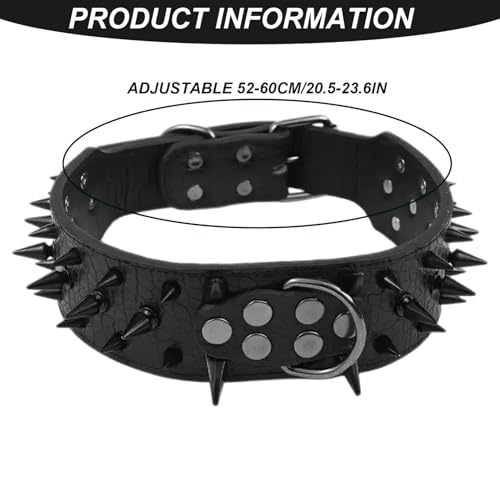 Collier pour chien à pointes cuir PU large avec rivets de sécurité et boucle métal