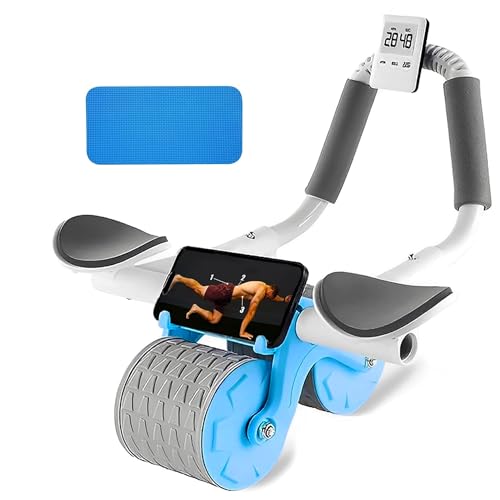 US1984 Abs roller Wheel, Automatic Rebound Abdominal Wheel For Abs Workout, Abdominal Fitness Wheel for men women, Core Trainer Plank Exercise Wheels with Timer and Phone Stand For Home Gym (Blue)