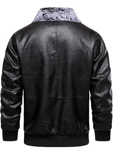 HOOD CREW Mens Faux Leather Flight Bomber Jacket with Fur Collar Winter Warm Fleece Lined Jackets4