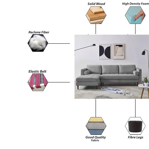 Image of Lezra LHS 4 Seater L Shape Sofa Set for Living Room (Grey Fabric) Premium Fabric Sofa