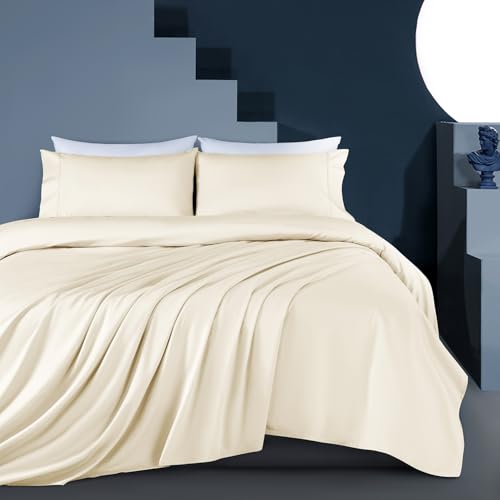 Shilucheng Tencel Sheets Set, 4-Piece, King, Ivory
