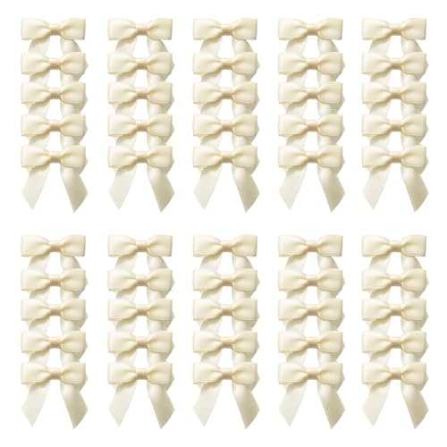 MORSUNBELA Lazos beige decorativos para boda, pequeños lazos, regalo para cumpleaños, comunión, 50 unidades