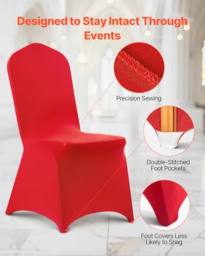 Image of VEVOR Chair Covers, Polyester Spandex Chair Cover, Stretch Slipcovers for Wedding Party Dining Banquet Flat-Front Chair Covers (Red-a, 50PCS)