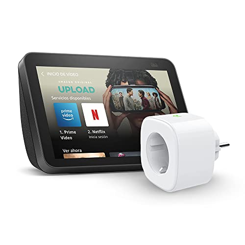 Echo Show 8 (2.ª generación, modelo de 2021), Antracita + Meross Smart Plug (enchufe inteligente WiFi), compatible con Alexa - Kit de inicio de Hogar digital