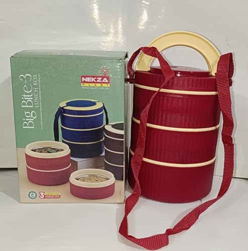 Image of Mario 3 Layer Tiffin Box, Red, Insulated Stainless Steel Lunch Box, BPA Free, Unbreakable Design with Strap Carrier (Colour May Vary).