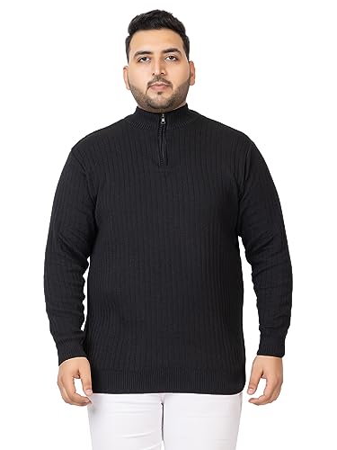 Image of Kvetoo Plus Size Men High Neck Zipper Full Sleeve Woolen Winter Sweater