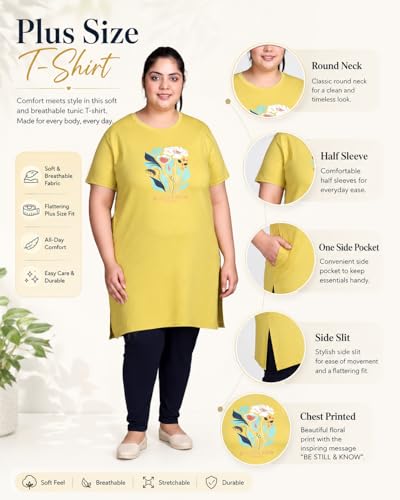 Image of In Love Women's Printed Cotton Plus Size Longline T-Shirt with Pockets | Cotton fabric - soft longline T-shirt with easy plus-size fit
