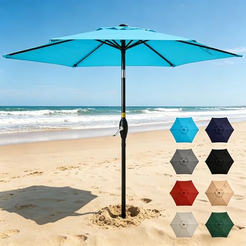 Wisteria Lane Outdoor Patio Umbrella Market Umbrella Large Outdoor Umbrella Metal Pole Umbrella with Push Button Tilt and Crank Polyester Canopy Light Blue