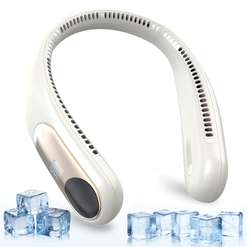 Image of Portable Neck Fan, Personal Wearable Bladeless Fan for Outdoor Indoor, LED Display, 360 Cooling, 4-Speeds, 6000mAh USB Rechargeable, Birthday Gifts for Men Women Dad Mom (off-white)