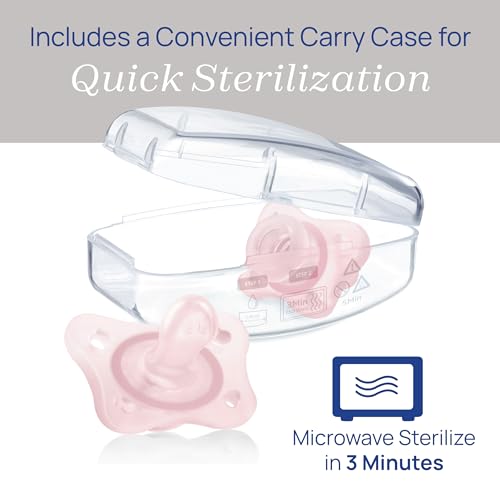Image of Chicco PhysioForma Mini Orthodontic Pacifier for Babies 0-2 Months, Ultra Light & Small, 100% Soft Silicone, Supports Breathing, One-Piece Design, Included Sterilizing Case, BPA Free, 2-Pack, Pink