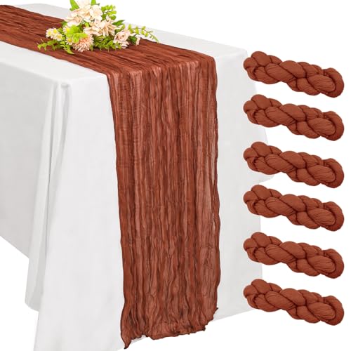 6 Pack 10FT Cheesecloth Table Runner 20 x 120 inch Long Boho Rustic Gauze Romantic Cheese Cloth Sheer Table Runner for Wedding Dining Event Birthday Anniversary Party Decoration(Terracotta)
