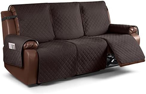 KinCam Waterproof Recliner Sofa Cover, Non-Slip Reclining Couch Covers for 3 Seat, Recliner Couch Cover Furniture Protector with Elastic Straps for Pets, Kids, Chocolate