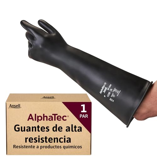 Ansell AlphaTec 87-104 Guantes de Trabajo Pesados, Alta Protección Química y Resistencia a la Abrasión, Seguridad Industrial, Guantes de Látex Reutilizables, Negro, Talla XL (1 Par)