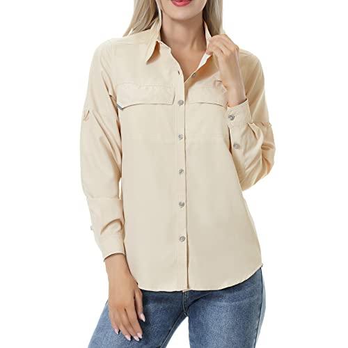 Women's Uv Sun Protection Fishing Shirts Long Sleeve Hiking Safari Shirts(Khaki,Xxl) #TOP1