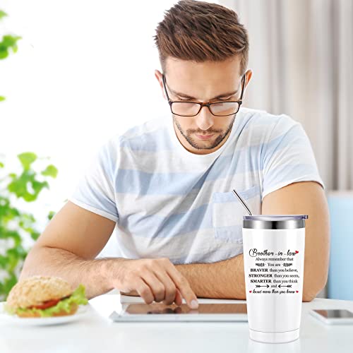 Geiserailie Gifts For Brother-In-Law, Always Remember Are Braver Than Believe Mug Tumbler, Birthday Gifts Idea For Brother, Brother In Law, 20 Oz Stainless Steel Travel Mug With Lid Straw (White) #TOP3