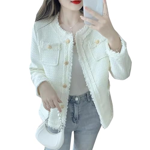 Veste en tweed femme mi-saison : haut court confortable style petit parfum chic