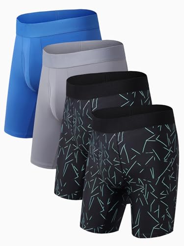 Auxo Long Leg Boxer Briefs for Men Compression Dri Fit Workout Performance Long Underwear Moisture-Wicking with Fly M