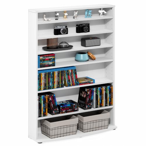 Image of Furinno Jaya DVD Shelf, 7-Tier Wide CD Rack, Media Shelf, White | Open Shelf, Adjustable Shelves, DVD Storage Cabinets for CD Blueray Game Disc, Easy Assembly, for Living Room, Home Office