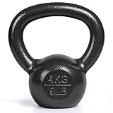 unycos - Pesa Rusa de Hierro Fundido, Kettlebell de 4 kg con Revestimiento Duradero, Mango Amplio para Ejercicios y Entrenamientos de Musculación, Culturismo y Fitness, Gimnasio en Casa (Negro)