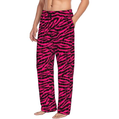 Novastar Mens Pajama Pants Bottoms with Pockets- Black red pink bright zebra print Soft Mens Pj, Comfy Men Lounge Pants