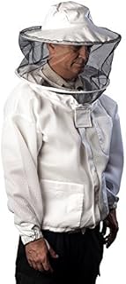 FOREST BEEKEEPING SUPPLY Ventilated Ultra-Light Bee Jacket - Clear View Vented Round Veil with YKK Brass Zippers & Thick for Maximum Protection for Professional & Beginner Beekeepers| (LARGE)