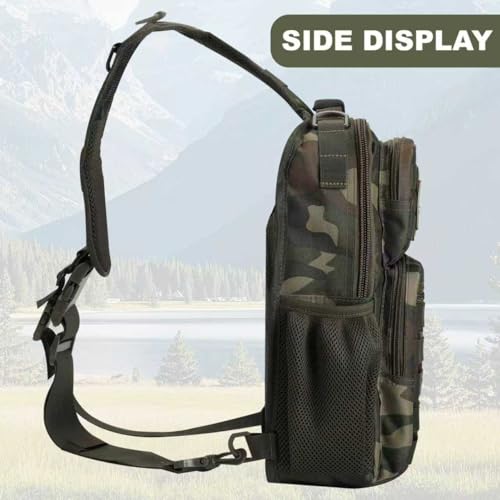 Image of Rover Sling Pack Tactical Shoulder Sling Bag Backpack with Bottle Holder Crossbody Chest Bag, Woodland