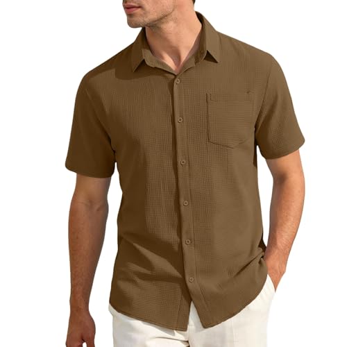 Kluantou Camisa de manga corta para hombre, camisa de ocio, monocolor, camisa de negocios, cuello de solapa, camisa de verano, ligera, transpirable, camisa de verano, tiempo libre, camisa de manga