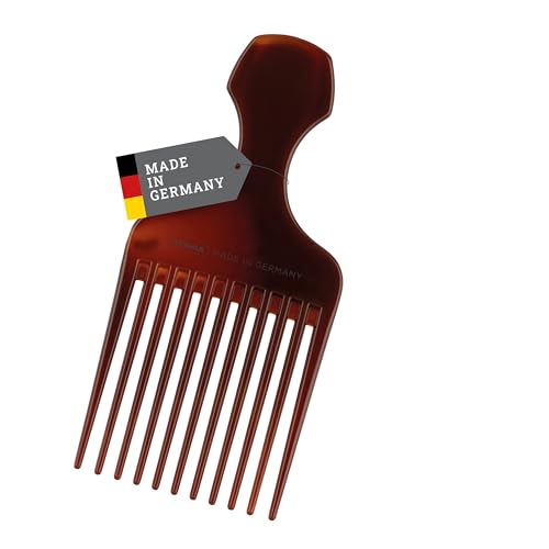 TITANIA Afrokamm (Braun) • Kamm für Afro Hair • Grobzinkiger Lockenkamm mit Griff • Afro Kamm/Afro Comb • Styling Kamm für Locken • Grober Kamm für Naturlocken • Made in Germany
