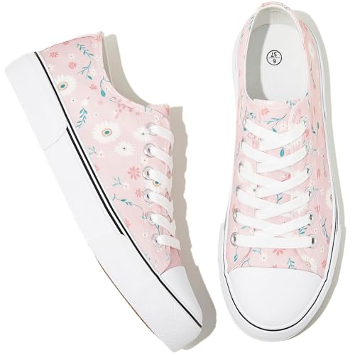 Image of Adokoo Canvas Tennis Shoes for Women Low Top Casual White Black Sneakers for Women Lace Up Fashion Comfortable Walking Shoes