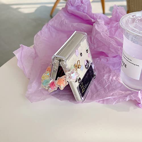 Nxbnk For Galaxy Z Flip 4 Case, Star Briquettes Handmade Hard Clear Three-Section Protection Case For Samsung Galaxy Z Flip 4 Phone Case, Cartoon Case For Girls Women - Star Briquettes #TOP4