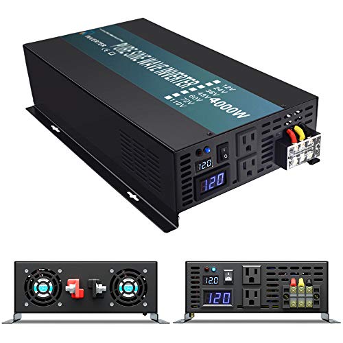 WZRELB Reliable 4000W Pure Sine Wave Solar Power Inverter 12V 110V 120V 60Hz Power Converter LED Display DC to AC Power Generator with Remote Controller Hardwire Terminal