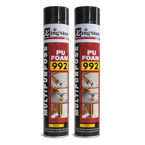 Image of KingSton DIY PU Foam Sealant Spray White 750ml x 2 Pcs- Multipurpose Wall Gap Filling, Crack & Hole Repair, Insulation, Sealing Expandable Waterproof Foam Spray for Doors, Windows, PVC Pipe & AC Ducts