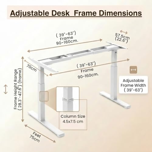 Image of Height Adjustable Desk Frame - Electric Standing Desk Base with Anti-Collision, Low Noise Motors, Best for Work from Home (White, Dual Motor - L Shape)