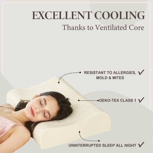 Talalay Latex Contour Pillow Standard Size, Medium Soft, 100% Natural & Organic, For Side Back Stomach Sleepers, To Alleviate Neck, Shoulder & Back Pain #TOP6