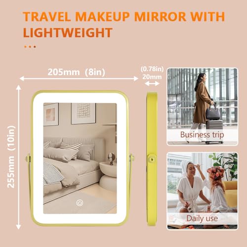 Gold Rechargeable Makeup Mirror with Lights, LED Vanity Mirror, 3 Color Modes, Portable Desktop Mirror, Adjustable Brightness, Ideal for Dorm and Home Use