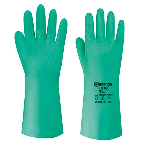 Andanda Chemical Resistant Rubber Gloves, Anti-Slip Textured Design, Reusable12.8 Cleaning Gloves, Acid, Alkali And Oil Resistant, Green/Large (1 Pair) #TOP22