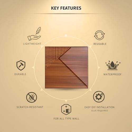Image of Kayra Decor 3D PVC Wall Panels for Bedroom & Living Room | Fluted 1 Design | Wooden Color | 19.7 x 19.7 Inch | Pack of 18 | 48.42 Sq Ft