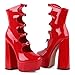 FancyQueen Red Platform Boots for Women, Red Patent Leather Chunky Platform Heels Goth Boots, Strap Buckle Side Zipper Gothic Block Heels