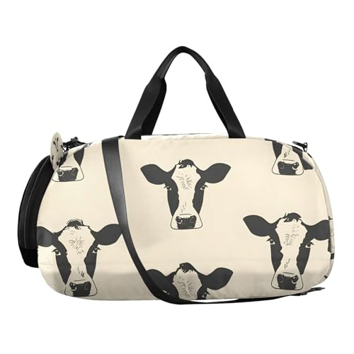 Duffle Bag for Boys or Girls with Shoes Compartment, Cows Print Sports Travel Bag Overnight2