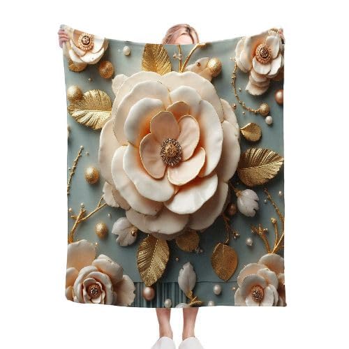 Manta para Sofá 240 x 260 Flores Blancas, Mullida Mantas para Cama 180 de Franela, Cálida Reversible Manta Polar de Microfibra para Cubre Colchas, 260x240 cm D13