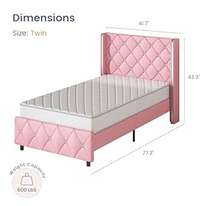 HOMBCK Twin Bed Frame, Upholstered Bed Frame with Diamond Tufted Headboard, Twin Bed Frames for Girls, Cute Princess Bed, Faux Leather, Wooden Slats Support, No Box Spring Needed, Pink HOMBCK Twin Bed Frame Upholstered Bed Frame with Diamond Tufted Headboard Twin Bed Frames for Girls Cute Princess Bed Faux Leather Wooden Slats Support No Box Spring Needed Pink