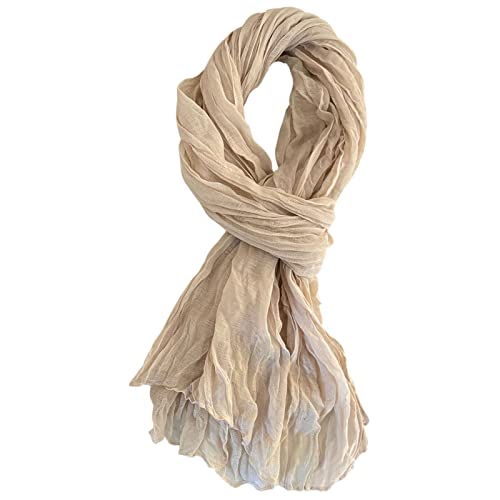 Belsen Summer Cotton Blend Crinkle Vintage Soft Scarf Fashion Solid Scarf Wrap Shawl (Khaki)