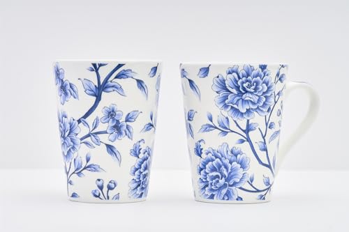 Image of GOLDEN QUEEN'S Mugs Set of 2 for Coffee, Tea, Milk - Ideal for Your Daily Beverage Ritual, Hosting & Casual Gatherings - Sapphire Bloom