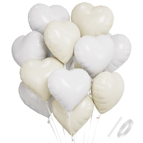 Herzluftballons Weiß Creme, 18 Zoll Cremeweiß Herz Folienballon, Weiß Creme Herzluftballons Hochzeit, Herzballons Helium, Herz Luftballon für Geburtstag Hochzeit Verlobung Anniversary Valentinstag