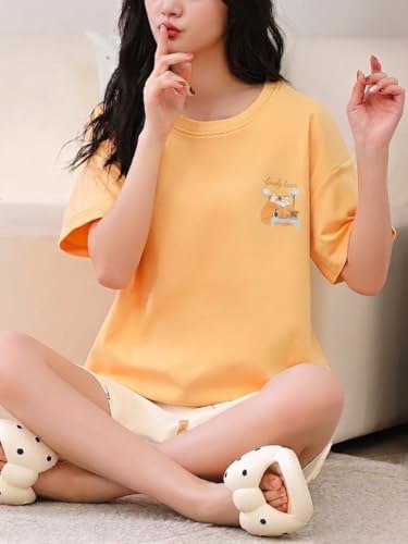Image of Celary Korean Women's Pyjama Set|Cute Printed T-Shirt & Shorts Set|Soft Cotton Blend Women Night Suit Sleepwear| Shorts Set for Women