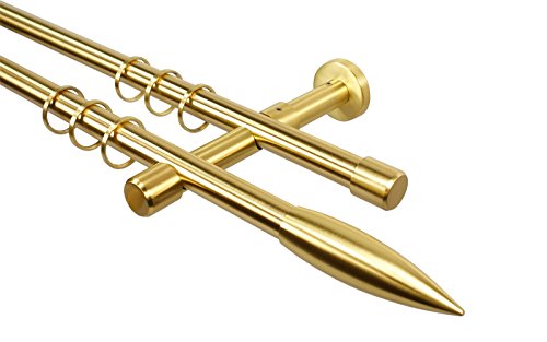 iso-design Messing Optik Gardinenstange 2-läufig 16 mm mit Endstück Flamme, 140 cm